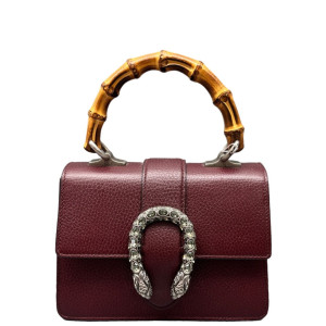 Gucci Crystal Mini Dioysus Bamboo Top Handle Bag Calfskin Burgundy