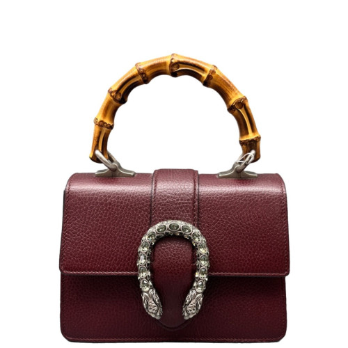 Gucci Crystal Mini Dioysus Bamboo Top Handle Bag Calfskin Burgundy