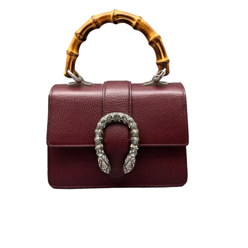 Gucci Crystal Mini Dioysus Bamboo Top Handle Bag Calfskin Burgundy