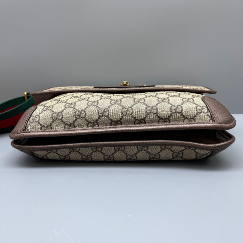Gucci Neo Vintage Double Flap Messenger Bag GG Supreme Monogram Beige Brown Green