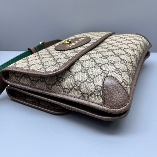 Gucci Neo Vintage Double Flap Messenger Bag GG Supreme Monogram Beige Brown Green