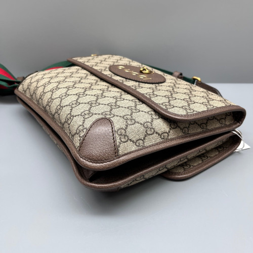 Gucci Neo Vintage Double Flap Messenger Bag GG Supreme Monogram Beige Brown Green