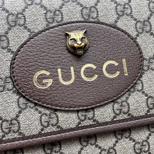 Gucci Neo Vintage Double Flap Messenger Bag GG Supreme Monogram Beige Brown Green