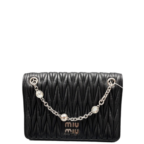 Miu Miu Flap Bag Crumpled Lambskin Black
