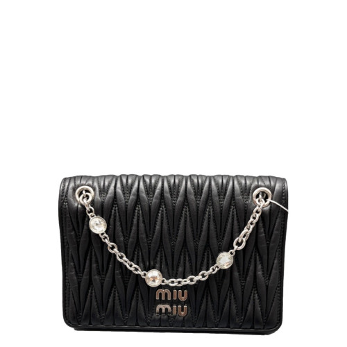 Miu Miu Flap Bag Crumpled Lambskin Black