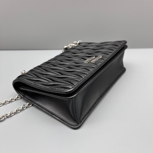 Miu Miu Flap Bag Crumpled Lambskin Black