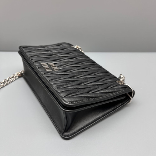 Miu Miu Flap Bag Crumpled Lambskin Black