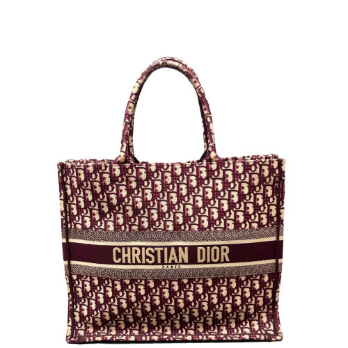 Dior Cannage Stitch Tote Bag Oblique Burgundy Beige