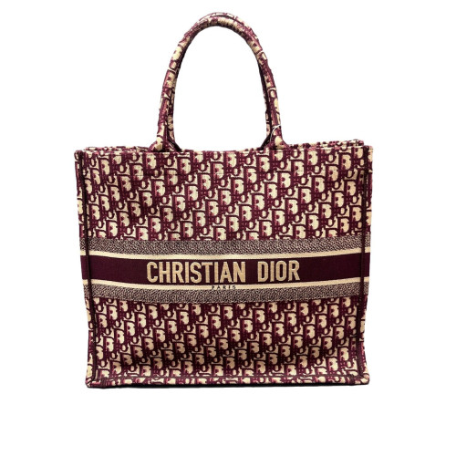 Dior Cannage Stitch Tote Bag Oblique Burgundy Beige