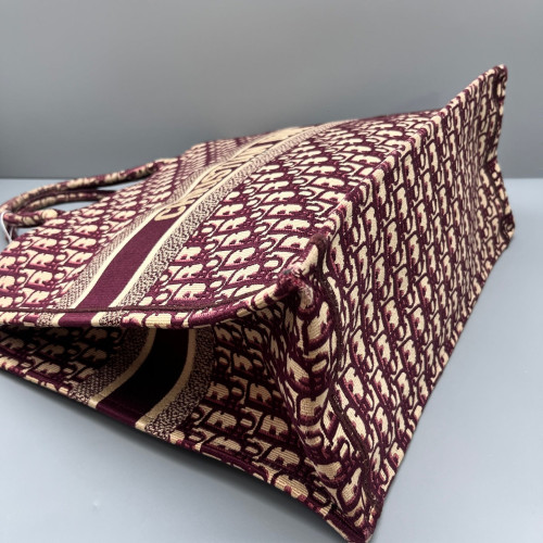 Dior Cannage Stitch Tote Bag Oblique Burgundy Beige