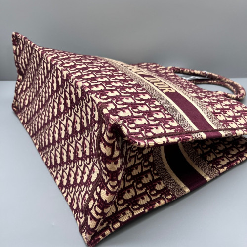 Dior Cannage Stitch Tote Bag Oblique Burgundy Beige
