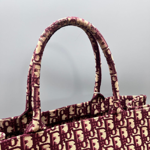 Dior Cannage Stitch Tote Bag Oblique Burgundy Beige