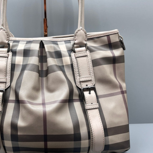 Burberry Tote Bag House Check Calfskin Beige Black White Burberry Tote Bag House Check Calfskin Beige Black White
