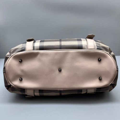 Burberry Tote Bag House Check Calfskin Beige Black White Burberry Tote Bag House Check Calfskin Beige Black White