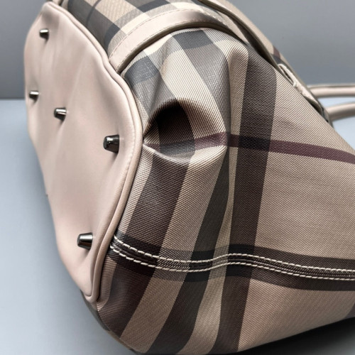 Burberry Tote Bag House Check Calfskin Beige Black White Burberry Tote Bag House Check Calfskin Beige Black White