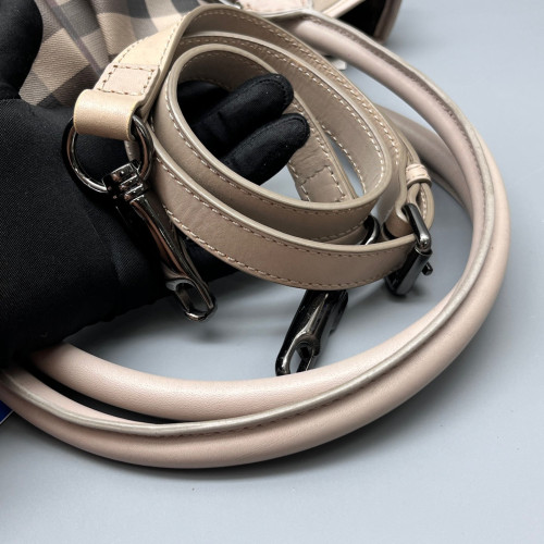 Burberry Tote Bag House Check Calfskin Beige Black White Burberry Tote Bag House Check Calfskin Beige Black White
