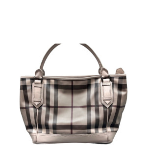 Burberry Tote Bag House Check Calfskin Beige Black White