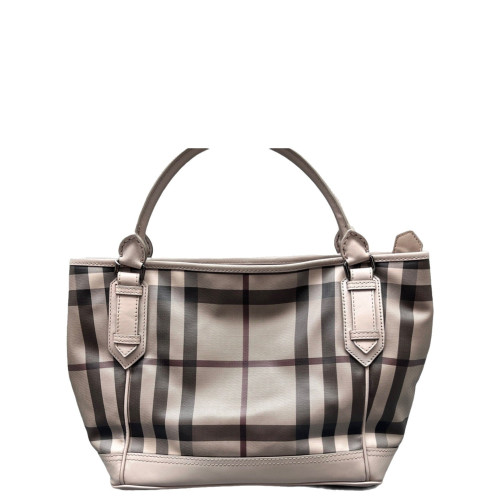 Burberry Tote Bag House Check Calfskin Beige Black White Burberry Tote Bag House Check Calfskin Beige Black White