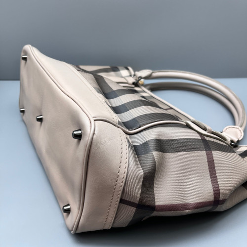 Burberry Tote Bag House Check Calfskin Beige Black White Burberry Tote Bag House Check Calfskin Beige Black White