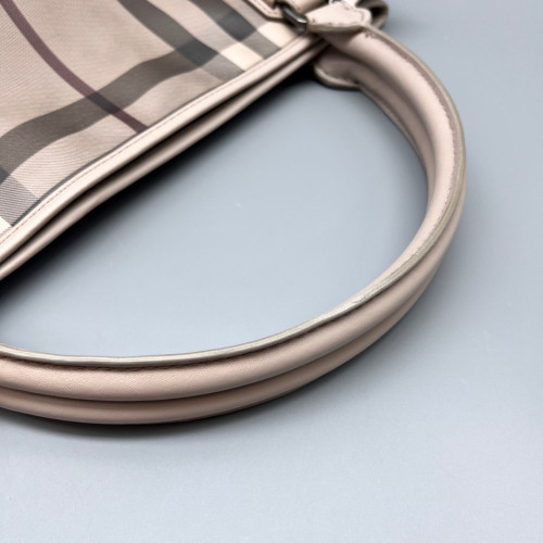 Burberry Tote Bag House Check Calfskin Beige Black White Burberry Tote Bag House Check Calfskin Beige Black White