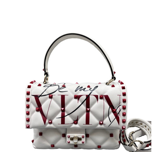 Valentino Rockstud Two-Way Bag Calfskin White Red