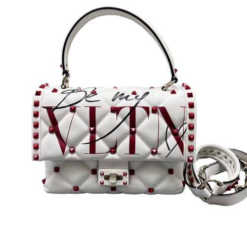 Valentino Rockstud Two-Way Bag Calfskin White Red