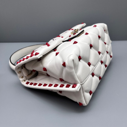 Valentino Rockstud Two-Way Bag Calfskin White Red