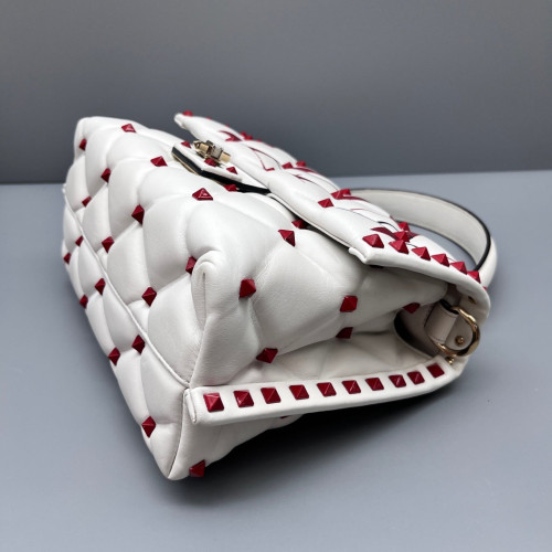 Valentino Rockstud Two-Way Bag Calfskin White Red