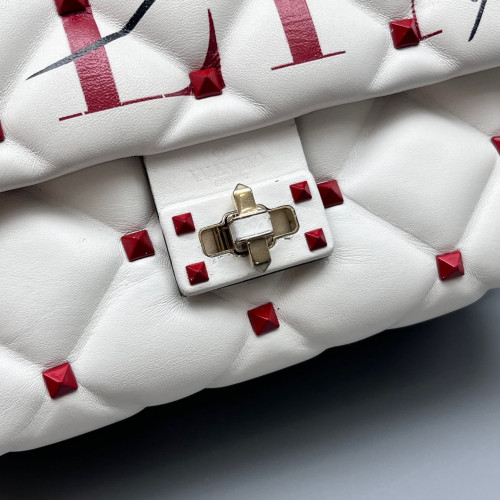 Valentino Rockstud Two-Way Bag Calfskin White Red