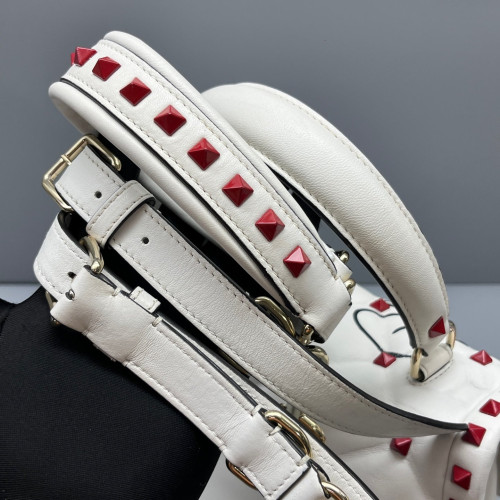 Valentino Rockstud Two-Way Bag Calfskin White Red