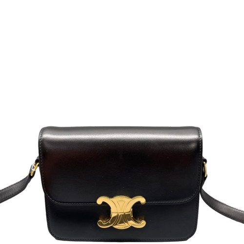 Celine Triomphe Teen Triomphe Shoulder Bag Smooth Calfskin Black