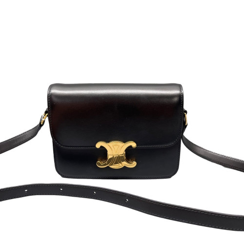 Celine Triomphe Teen Triomphe Shoulder Bag Smooth Calfskin Black
