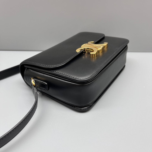 Celine Triomphe Teen Triomphe Shoulder Bag Smooth Calfskin Black
