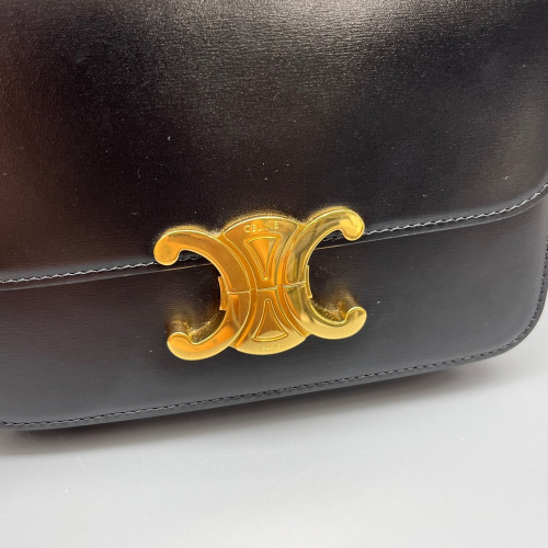 Celine Triomphe Teen Triomphe Shoulder Bag Smooth Calfskin Black