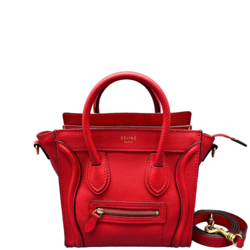 Celine Nano Luggage Grained Calfskin Red
