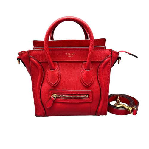 Celine Nano Luggage Grained Calfskin Red