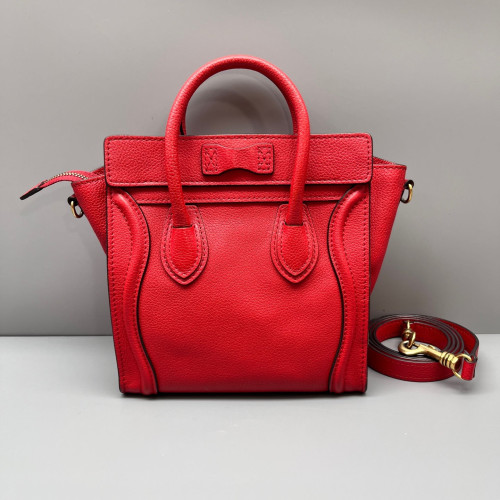 Celine Nano Luggage Grained Calfskin Red