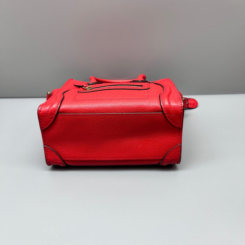 Celine Nano Luggage Grained Calfskin Red
