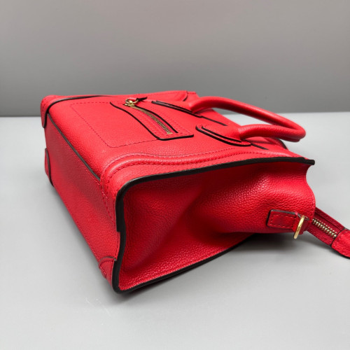 Celine Nano Luggage Grained Calfskin Red