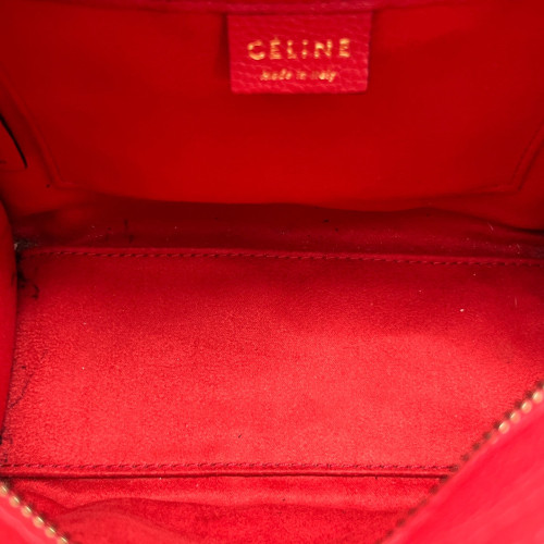 Celine Nano Luggage Grained Calfskin Red