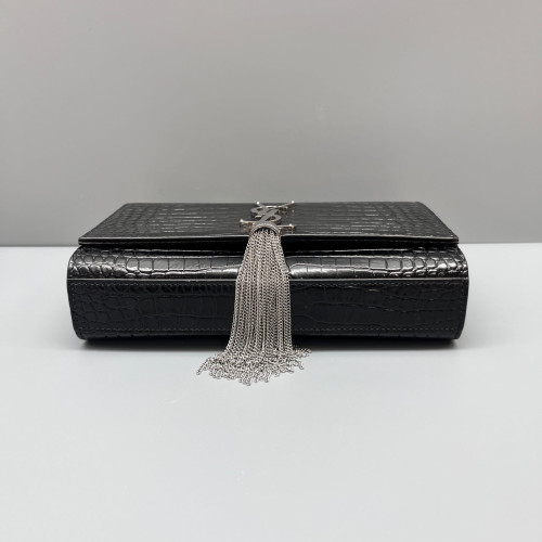 Yves Saint Laurent Small Kate Crossbody Bag Calfskin Crocodile Embossed Black Yves Saint Laurent Small Kate Crossbody Bag Calfskin Crocodile Embossed Black