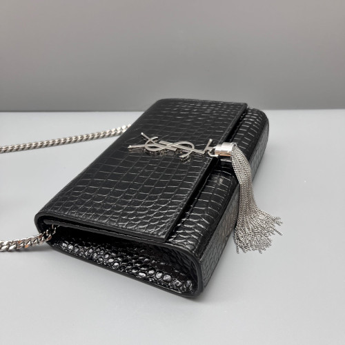 Yves Saint Laurent Small Kate Crossbody Bag Calfskin Crocodile Embossed Black Yves Saint Laurent Small Kate Crossbody Bag Calfskin Crocodile Embossed Black