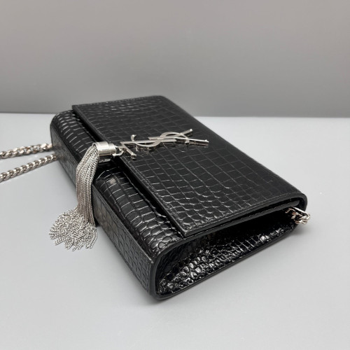 Yves Saint Laurent Small Kate Crossbody Bag Calfskin Crocodile Embossed Black Yves Saint Laurent Small Kate Crossbody Bag Calfskin Crocodile Embossed Black