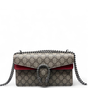 Gucci Crystal Small Dionysus GG Supreme Monogram Beige Red