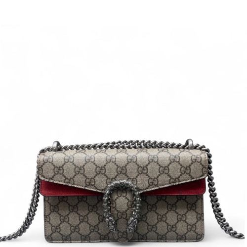 Gucci Crystal Small Dionysus GG Supreme Monogram Beige Red