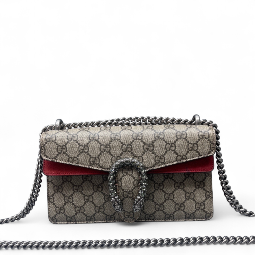 Gucci Crystal Small Dionysus GG Supreme Monogram Beige Red