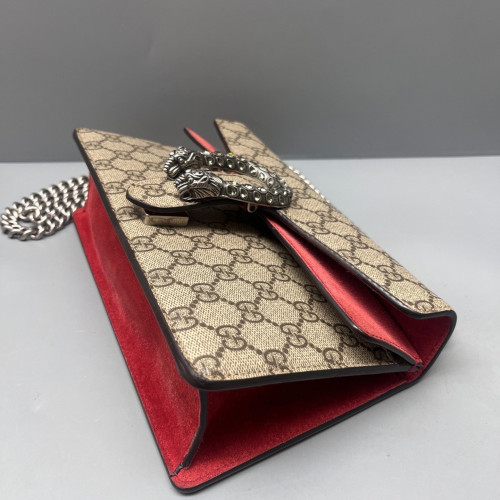 Gucci Crystal Small Dionysus GG Supreme Monogram Beige Red