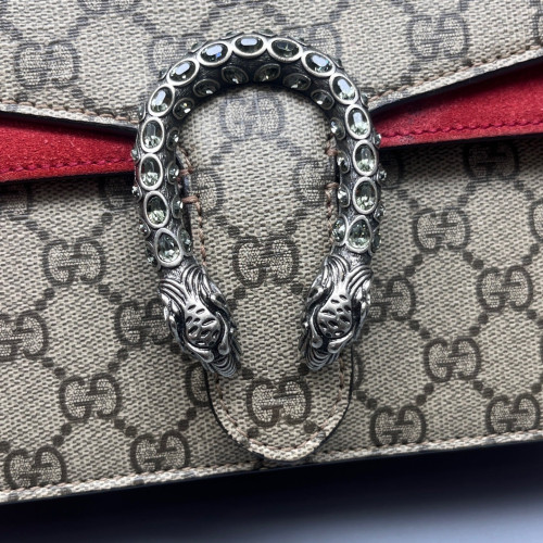 Gucci Crystal Small Dionysus GG Supreme Monogram Beige Red