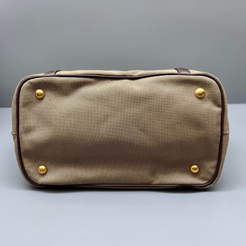 Prada Bow Tote Bag Canvas Calfskin Beige Brown