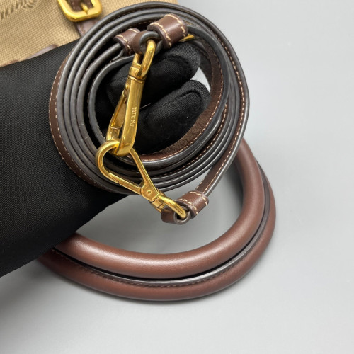 Prada Bow Tote Bag Canvas Calfskin Beige Brown